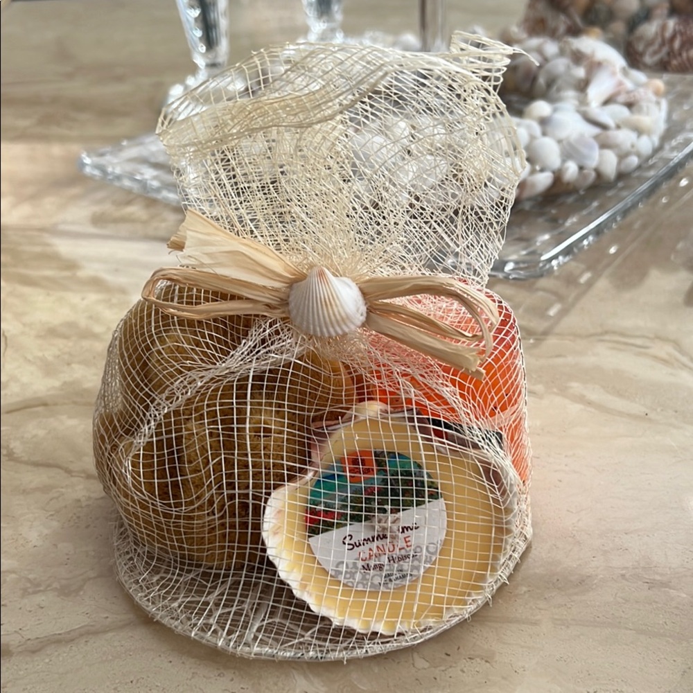 Summertime Mango Hibiscus Seashell Candle,Scroll Soap,Sea Sponge Made in Bahamas